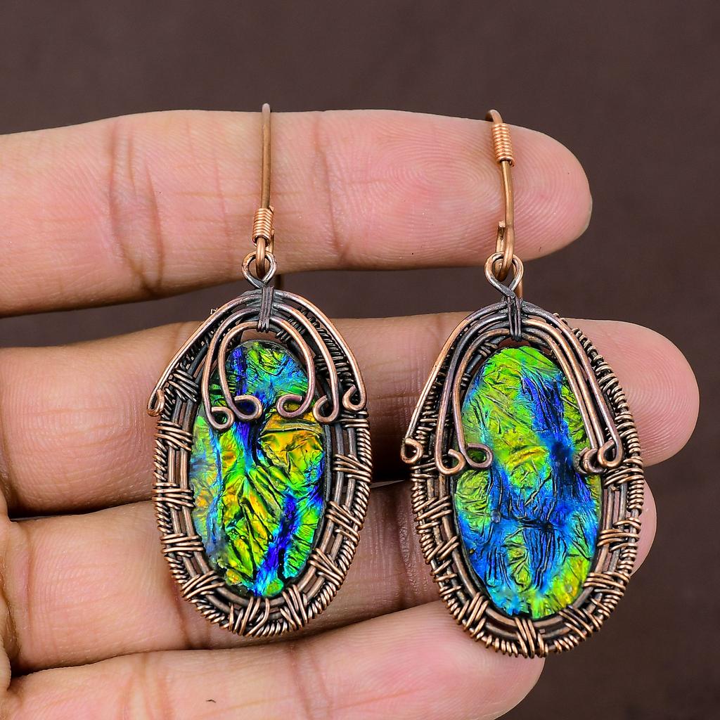 Abalone Shell Handmade Copper Wire Wrap Jewelry Earring 2.64 F0t37