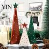 Indoor Winter Party Supplies 3Pcs Wooden Christmas Tree Ornament, Polka Dot Cone Decor with Small Star Topper, Rustic Farmhouse Holiday Centerpiece