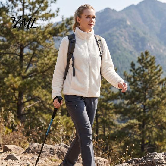 Long Sleeve Coat Women Zip-Up Fleece Jacket, Warm Stand Collar Fall Winter Apparel Coat, Solid Color Loose Casual Outerwear for Thick Jacket