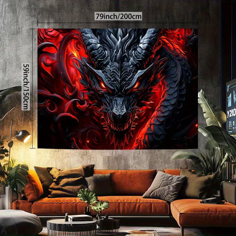 2D Flaming Dragon Head Tapestry Gothic Fantasy Background Cloth