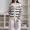 Open Run Diracel Women Striped Classic Big Collar Cardigan