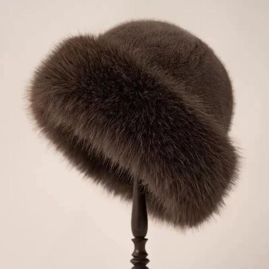 Yousheng Winter Hat Solid Color Thickened Warm Bucket Hat Plush Edge Large Head Circumference Women Headwear Daily Wear