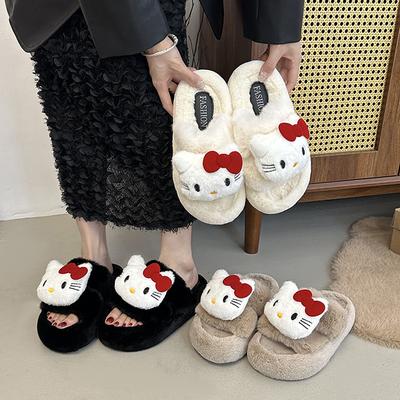 Bonitas pantuflas de algodón de dibujos animados para mujer, invierno 2025, nuevas, de suela gruesa, tipo perezoso de un solo pedal, cálidas, de felpa