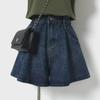 Damjeansshorts i plusstorlek A-linje hög midja: Smickrande för päronformade kroppar, höfttäckande och slimmande; Trendig sommarstil