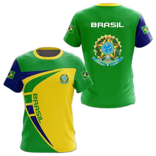 BRASIL Brasil National Emblem Printed 3D Men's T-Shirt Round Neck Short Sleeve Fashion Cool Streetwear Plus Size Loose Shirt