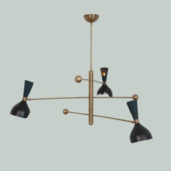 Italienischer 3-Arm Sputnik-Kronleuchter aus Rohmessing – Deckenpendelleuchte im Mid-Century Modern Stil