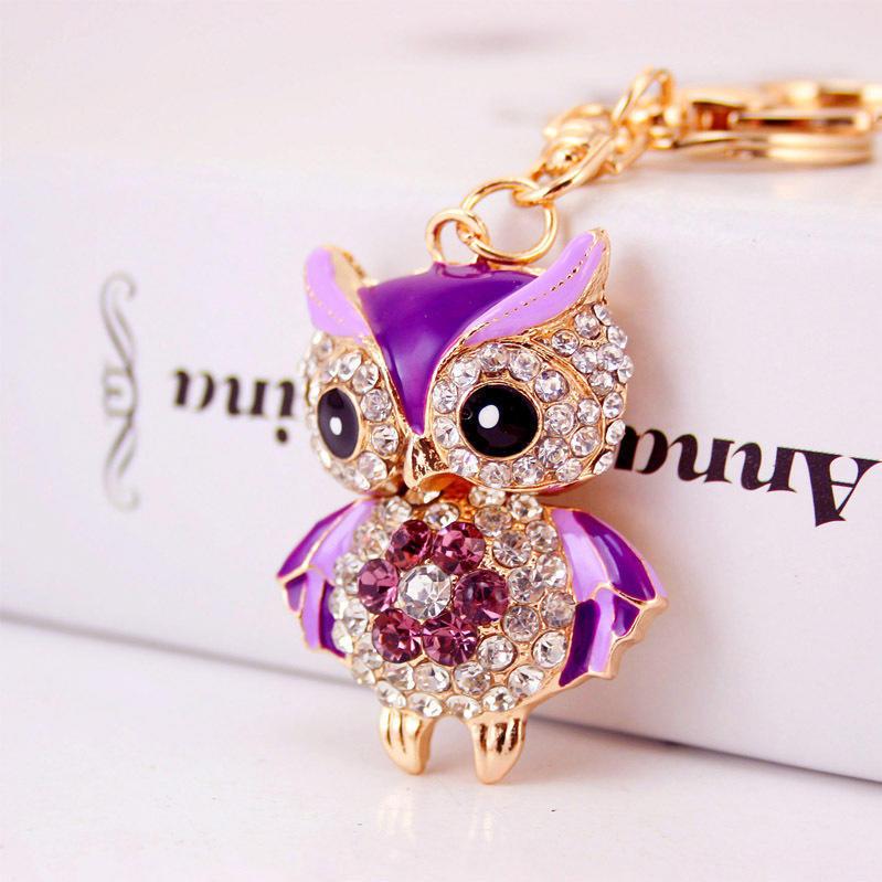 Adorable Cartoon Rhinestone Owl Keychain For Women Cute Animal Metal Keyring