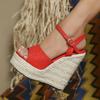 14CM Ultra High Heels Women Summer Waterproof Platform Thick Soles Bridal Party Shoes Strappy Peep Toe Straw Weave Sandals