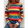 Camisetas para Mujer Estampado de Rayas Cuello Redondo Manga Larga Camiseta Otoño Casual Ajustada Jersey Top de Manga Larga para Mujer