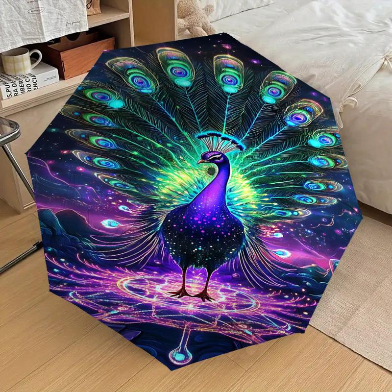 1pc Peacock Colorful Automatic Open/Close Umbrella with Windproof, 8-Rib Sturdy Canopy, Durable Ribs, Fashionable Design1212A