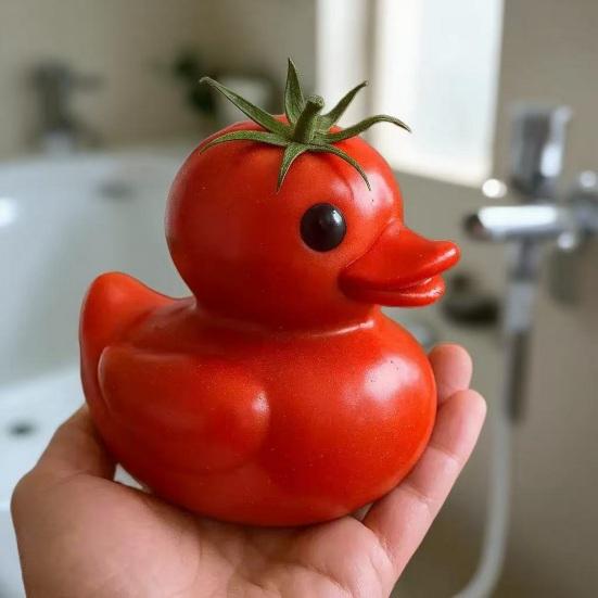 Vegetable Duck Figurine 3D Tomato Mushroom Duck Statue Resin Vegetable-Themed Duck Ornament for Home Office Desktop Decoration