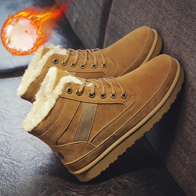 Mode Hiver Nouvelles Bottes de Neige Hommes Bottes Hautes Chaussures en Coton Chaud Fourrure Lacets Baskets Homme 2024 Mode Plateforme Bottines