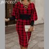 Women's Autumn and Winter Long Sleeve V-Neck Waisted Hip Dresses