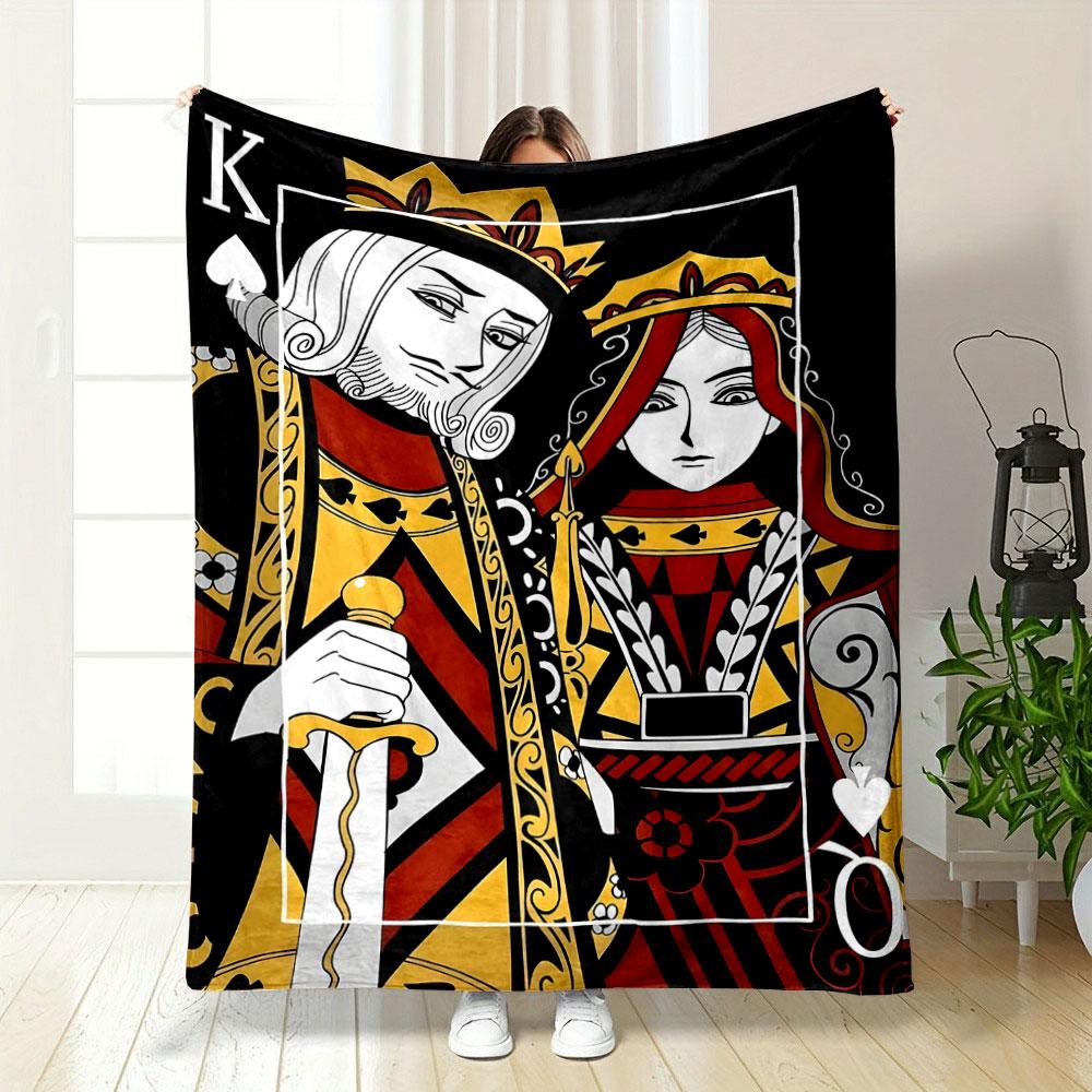 King and Queen Playing Card Design Patterned blanket, flannel, suitable for all seasons, home decor, warm and cozy