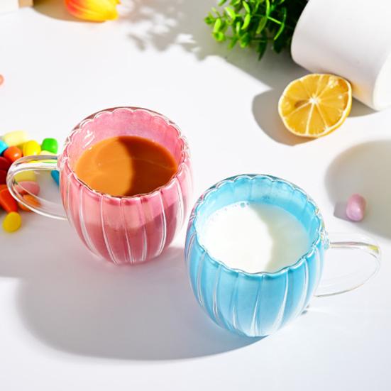 Cană din sticlă cu perete dublu și mâner Rezistentă la căldură și frig 200ml Cana drăguță în formă de dovleac pentru Cafea Ceai Lapte Decor Acasă Birou