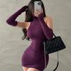 Letní sexy přiléhavé šaty s vysokým límcem a skládaným spodkem zavinuté bokové šaty dámské bodycon