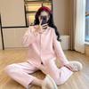 Ensemble Pyjama Matelassé en Coton Pur Épais pour Femme - Manches Longues Couleur Unie Vêtement d'Intérieur pour l'Automne/Hiver