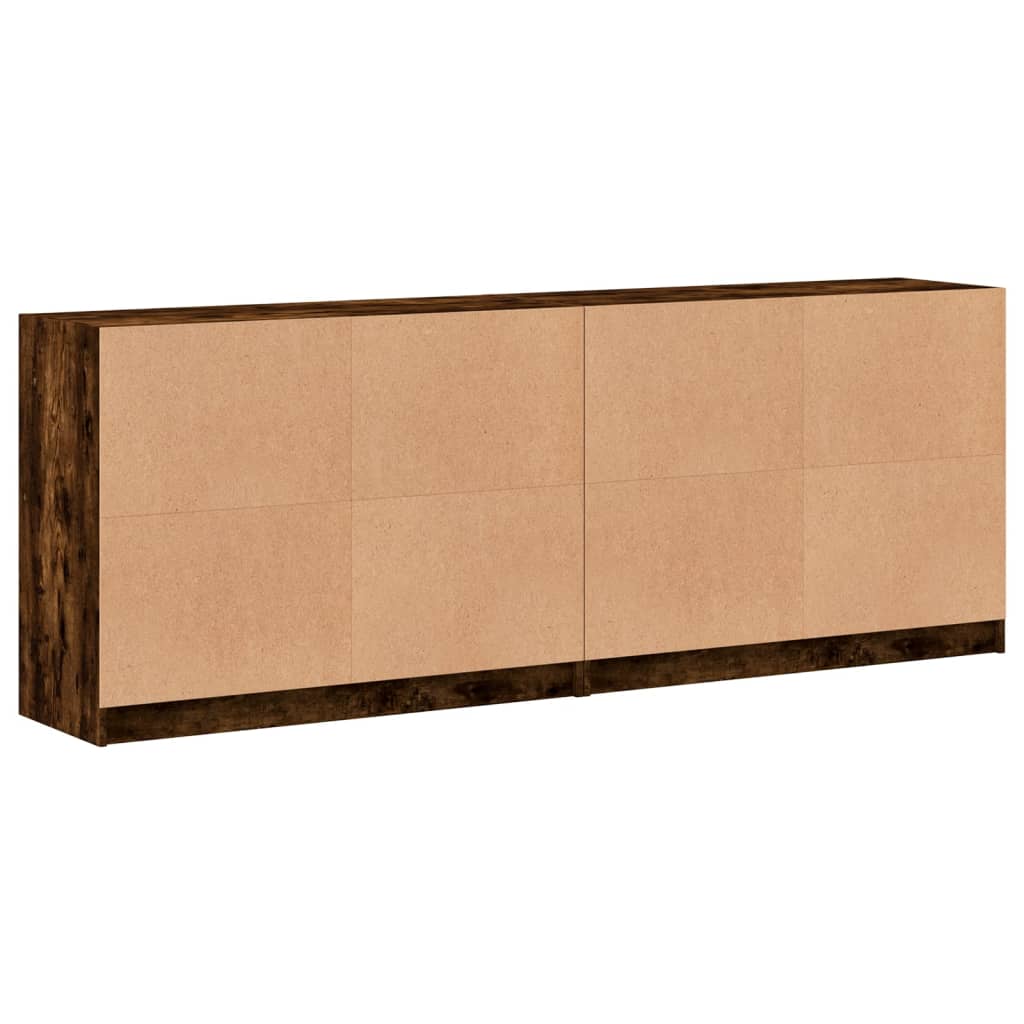 Bookshelf with Doors Smoked Oak Finish 204 X 37 X 75 Cm Engineered Wood