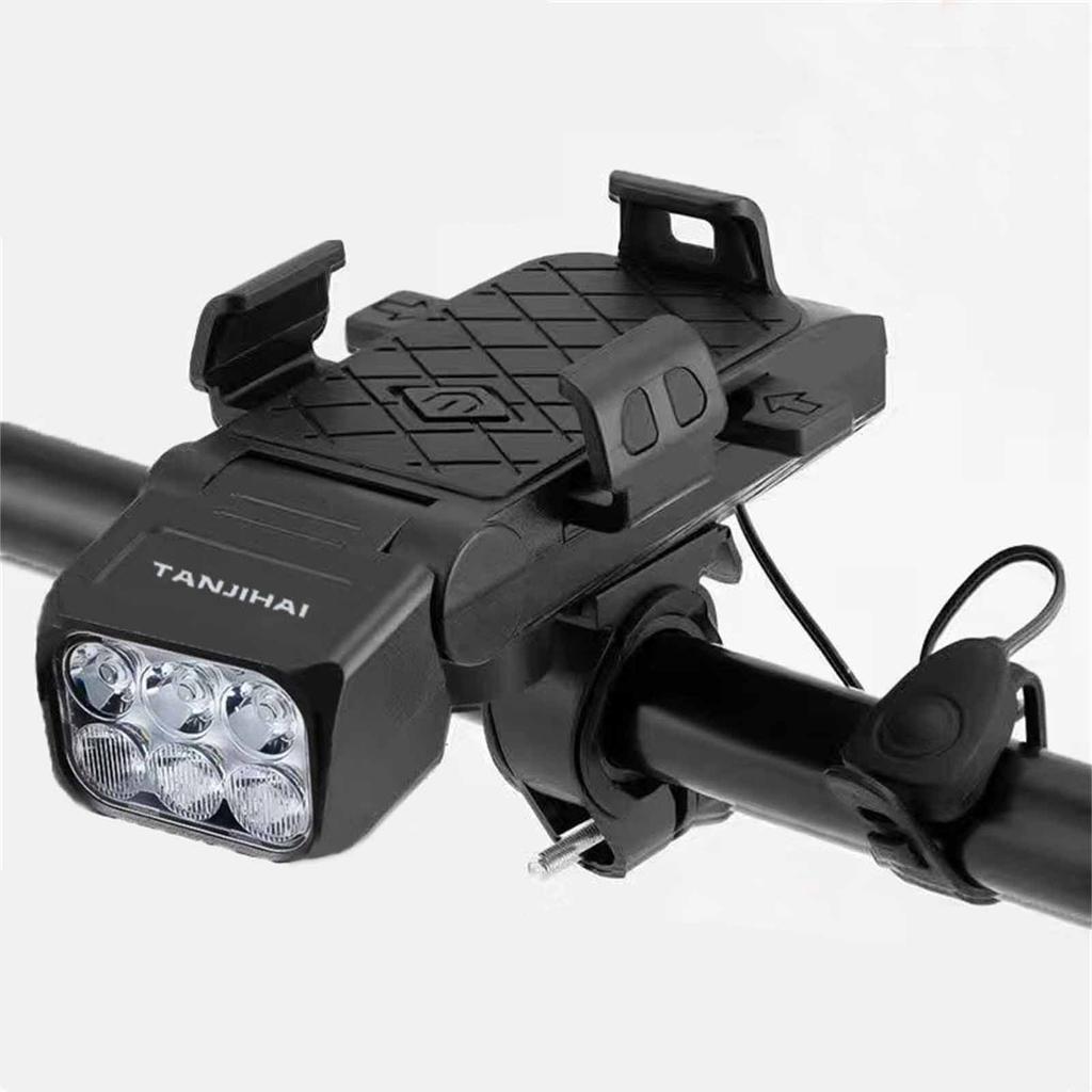  Front Light Bike Flashlight with Horn & Phone Holder Bike Safety Lamp Multifunctional  Headlight for Night Riding