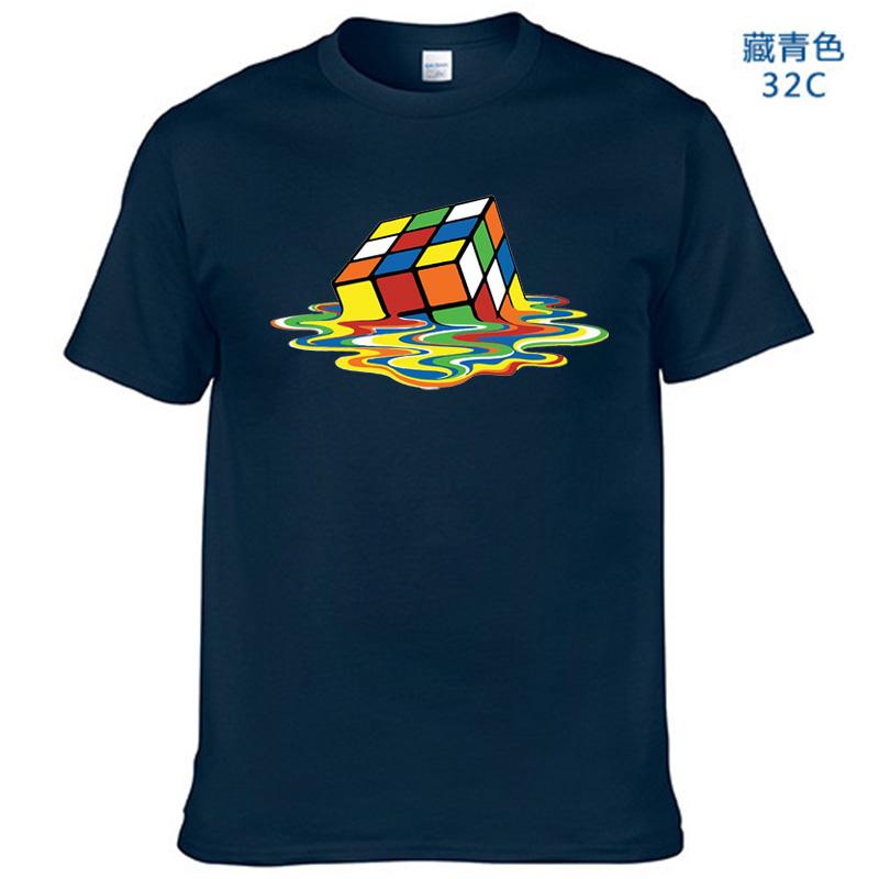 Summer Cotton T-Shirt Rubik's Cube Printing Funny Hipster Graphic Tee Shirt Top Unisex Men Short Sleeve Cool Tees