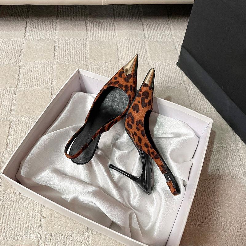 Fashion Women French Stiletto Heels Sexy Thin Heel Iron Toe Open Back Sandals Summer Breathable Shoes