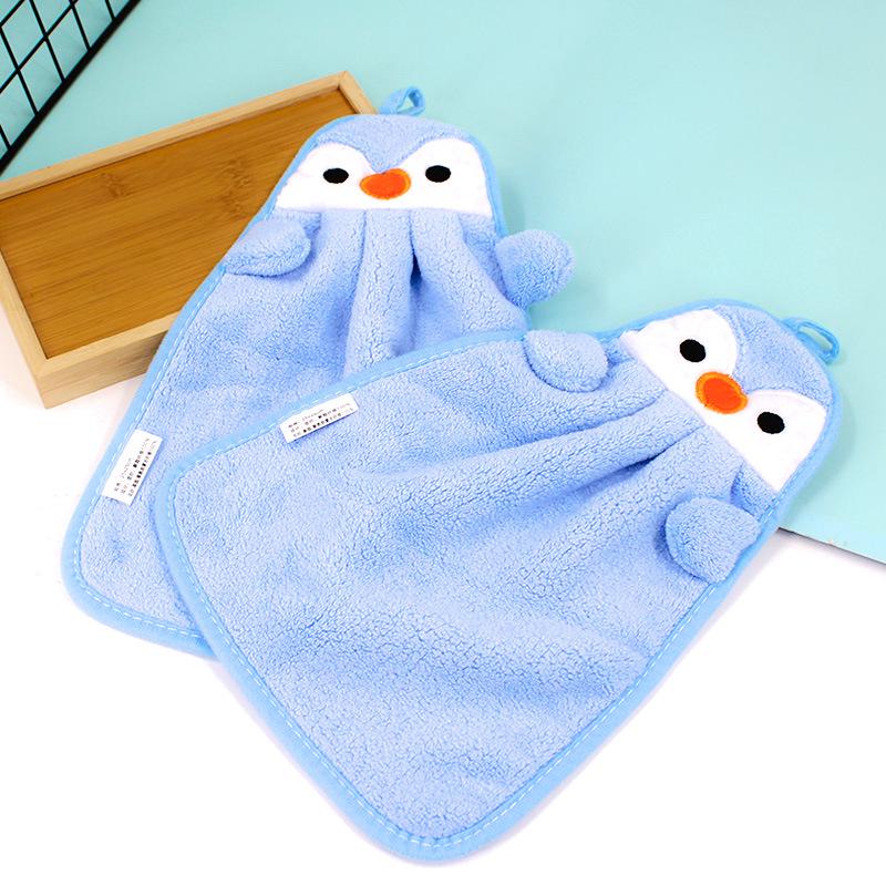 Children's Cartoon Penguin Coral Fleece Hand Towel - Thick, Soft, Absorbent