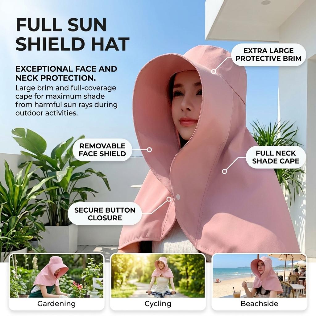 New Sun Hat Summer Sunshade Visor Big Hat Outdoor Sunprotection Fishing Hiking Neckprotection Shawl Bucket Hats Sun Supplies