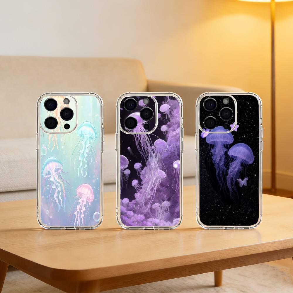INS C-Cartoon Jellyfish Phone Case For iPhone 17 16 15 14 13 12 11 Mini Pro Max Plus Transparent Cover