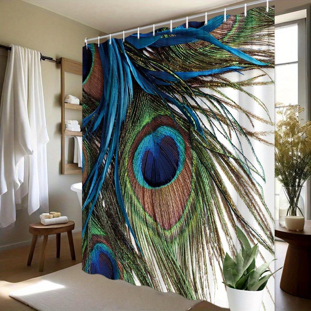 Brightly Colored Peacock Feathers Shower Curtain Washable Dirt-Resistant Shower Head Waterproof Polyester Bath Curtain
