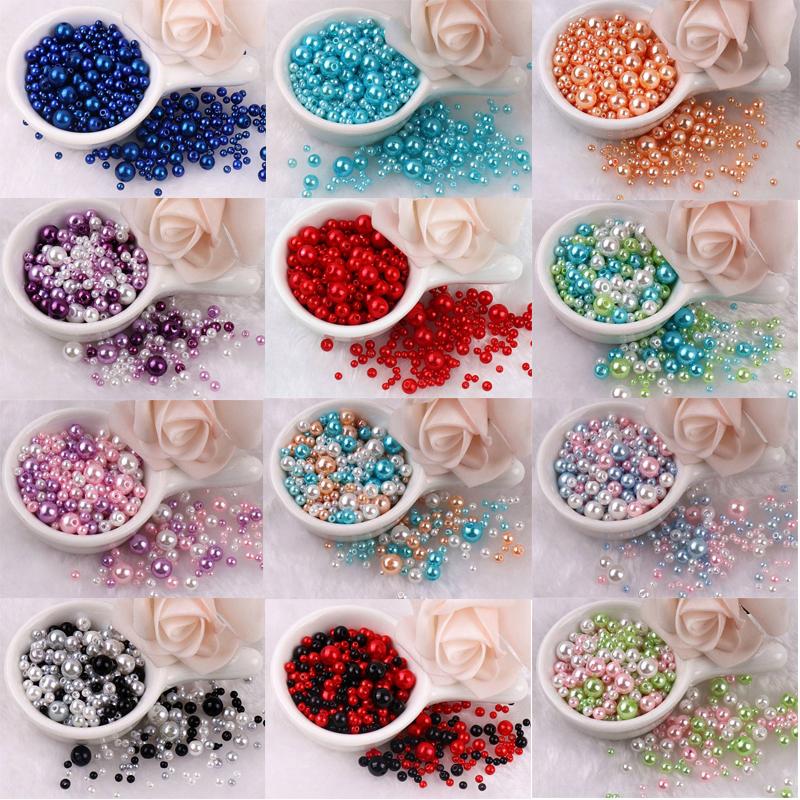 DIY Colorful Pearls Mix Size Beads With Hole Imitation Pearl Jewelry Making