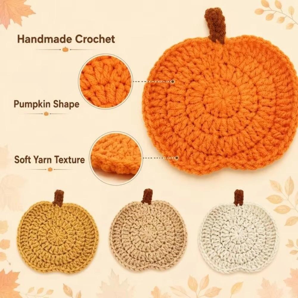 Crochet Pumpkin Coasters Handmade Coffee Mugs Mats Cute Knit Cup Mats Fall Table Decor