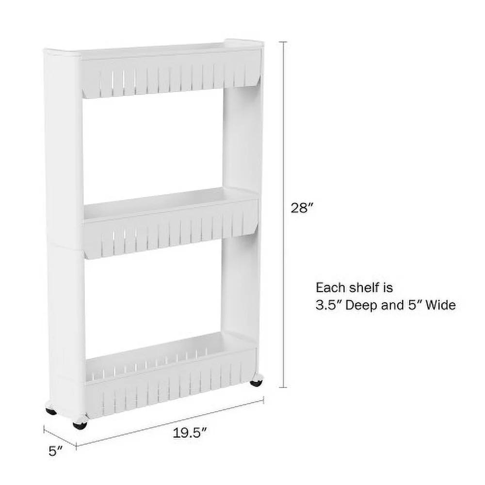 3-Tier Slim Rolling Cart Kitchen Storage Organizer Mobile Utility Cart Laundry Bathroom Small Spaces