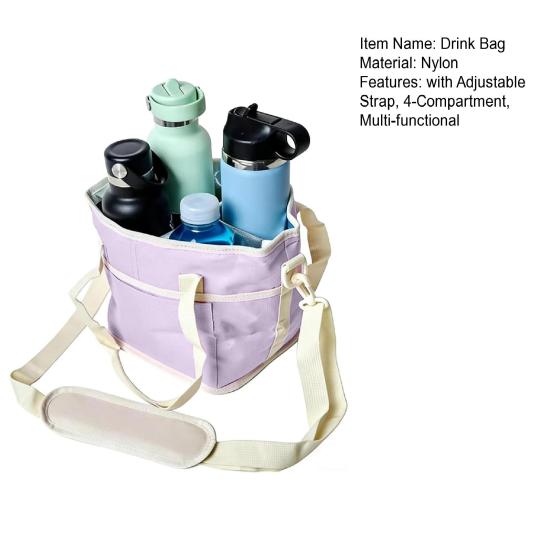Family Size 4-Compartment Drink Bag with Adjustable Strap Multiple Tumbler Carrier Caddy Outdoor Hiking Walking Insulated Beverage Holder