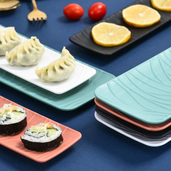 Barbecue Plate Curved Edge Design Anti-spill Tree Texture Rectangular Sushi Platter Baking Tray Home Supply