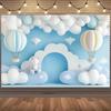 2D Blue Cloud Backdrop Hot Air Balloon Themed Party Background Banner