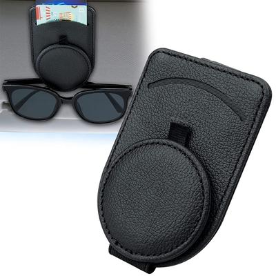 SAMCOS Porta Óculos de Sol para Carro Clipe para Óculos de Carro Protege Óculos Clipe Porta Cartões Aparência de Couro Fácil Instalação (Preto)