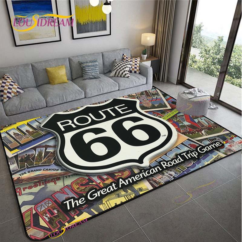 Route66 Motorrad Teppich für Wohnzimmer Schlafzimmer Teppiche Küche Kinder Tür Rutschfeste Bodenmatten Geburtstagsgeschenk Fotografie Requisiten Teppich