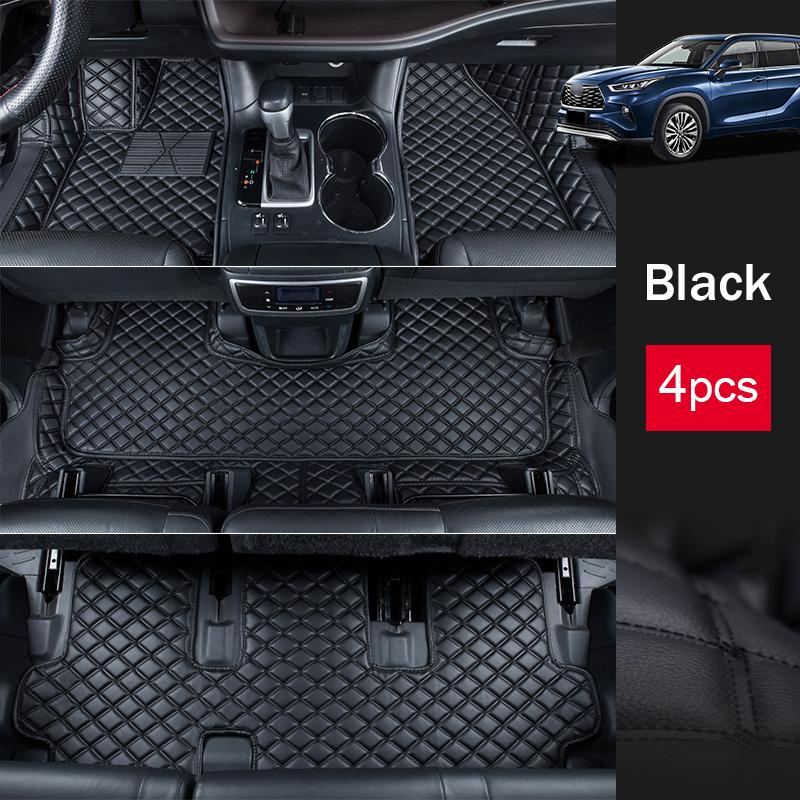 PU Leather Car Floor Mat Interior Carpets Foot Pad Mats Cover Accessories For Toyota Highlander XU70 2020 2021 2022 2023 Hybrid