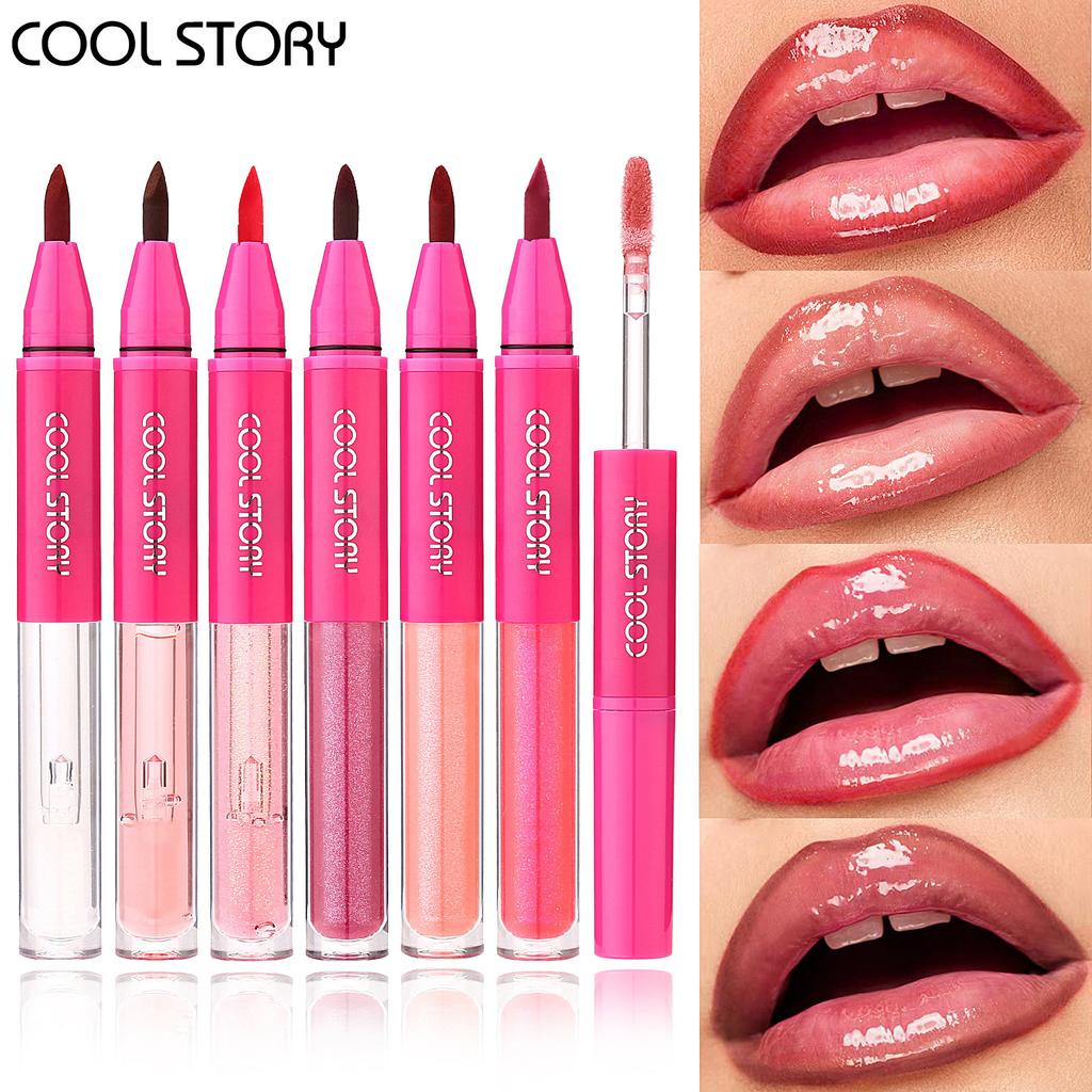 Voděodolná tužka na rty & Lesk Kombo Hladký Hydratační Zvětšující Tón Tekutý Růž na Rty Přirozený Obrys Kontury Rtů Make-up