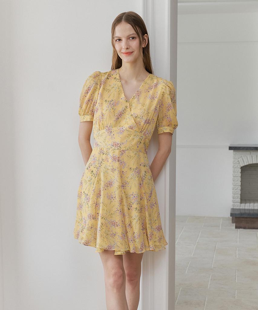 Bember Half Sleeve Chiffon Flare Dress_Yellow