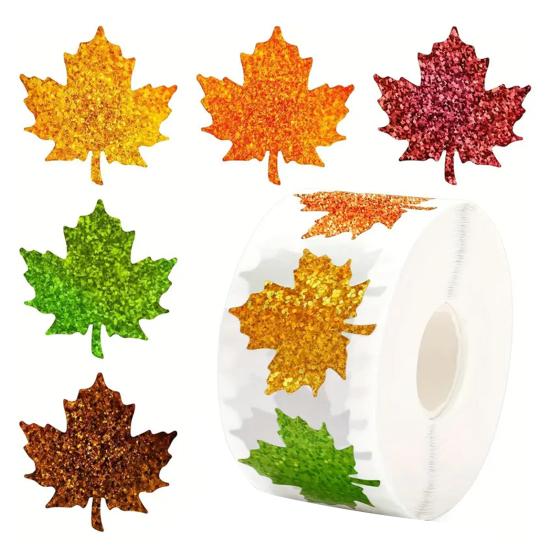 500 Pcs Christmas Stickers Roll Gllitter Tree/Maple Leaf/Santa Hat Seal Stickers Self-Adhesive Decals for Envelopes Invitations Greeting Cards Party