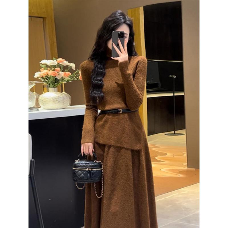 2 Piece Sets Knitted Sweater Suits Autumn and Winter New Inner-fitting Suit High-end Two-piece Set Korean Fashion Female