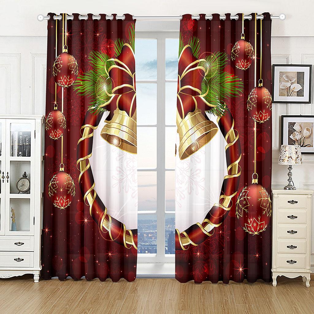 Piece Set Left Right Panels Christmas Bell Red Waterproof Outdoor Curtains Holiday Fabric Decoration Party Made Of Polyester