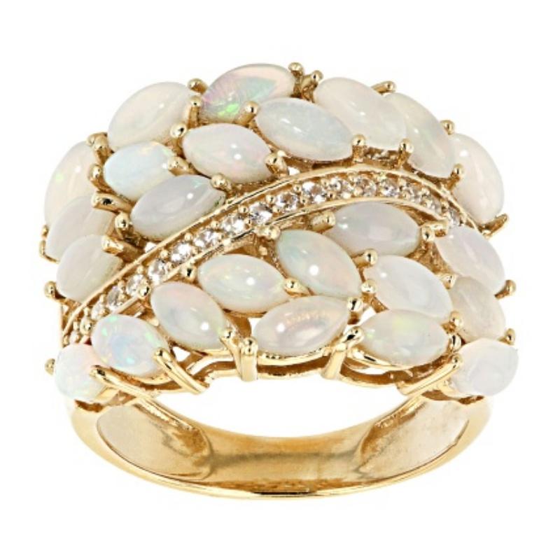 Luxury Inlaid White CZ Imitation Opal Women's Ring Dazzling Gold Color Geometry Daily Wear Party Jewelry Anniversary Gift
