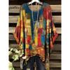 Vintage Women's T-Shirt Plaid Stripe Pattern Printedasymmetrical Hem O-Neck Short Sleeve Top Casual Fashion Street Woman Clothes