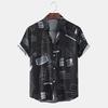 Beach Shirt Graffiti Print Short Sleeve Men Single-breasted Lapel Hawaiian Shirt Beachwear