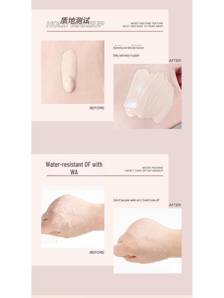 NOVO Water-Light Luchtige Foundation Crème: Verbergt, hydrateert, reguleert talg, waterdicht, zweetbestendig en langhoudend—perfect voor studenten.