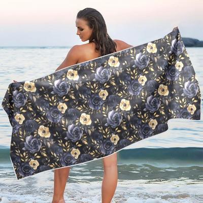 Dark Floral Beach Towel – Soft Microfiber, Absorbent, Quick-Drying for Pool, Beach, Bathroom, Travel – Premium for Adults & Kids