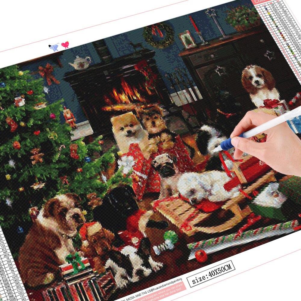 Diamond Painting Christmas Kit Full Square Round Diamond Embroidery Dog Mosaic Animal Home Decoration New Year's Gift