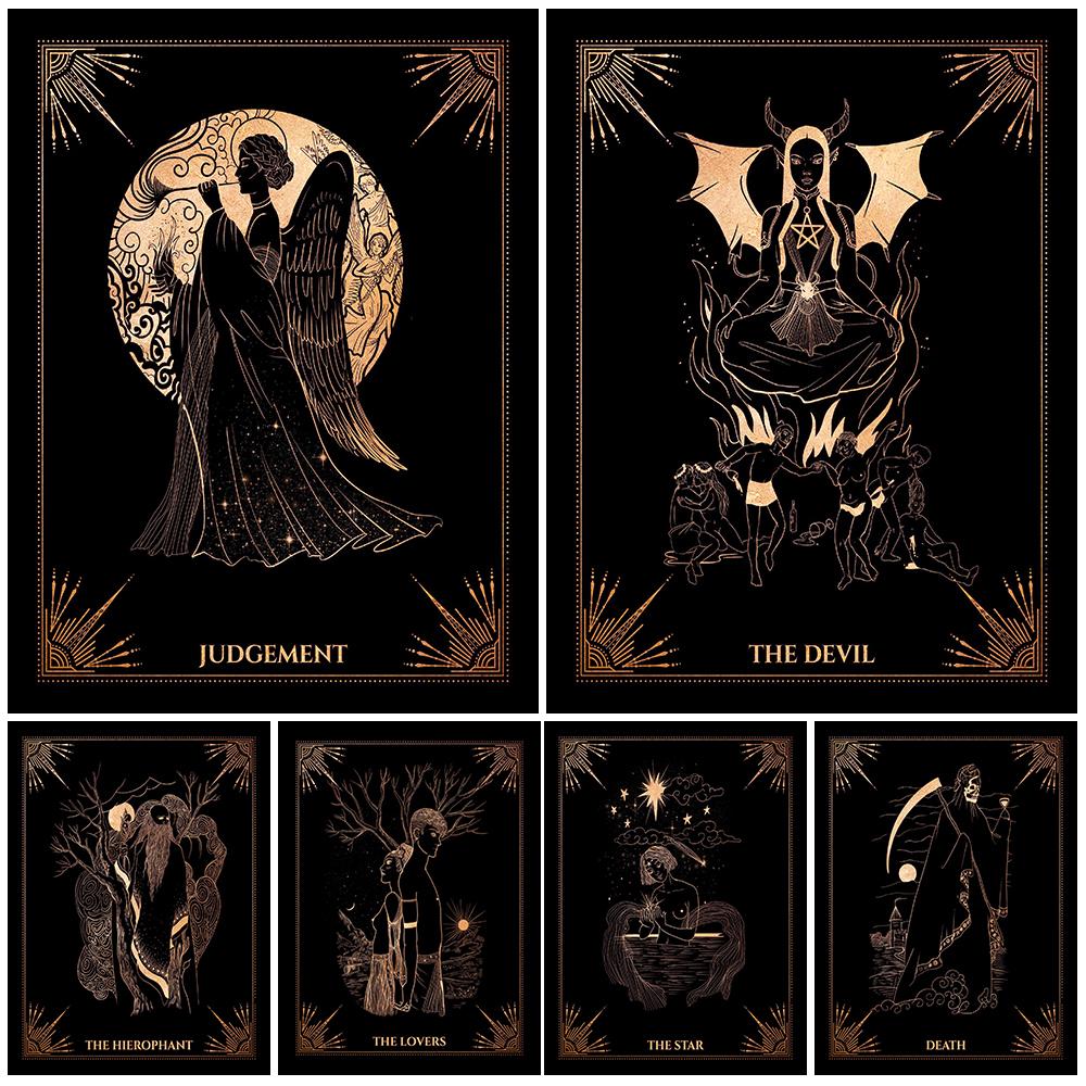 Death, Devil, Judgment, Lover Tarot Art Poster Witchcraft and Magic Decorative Wall Art Oil Painting